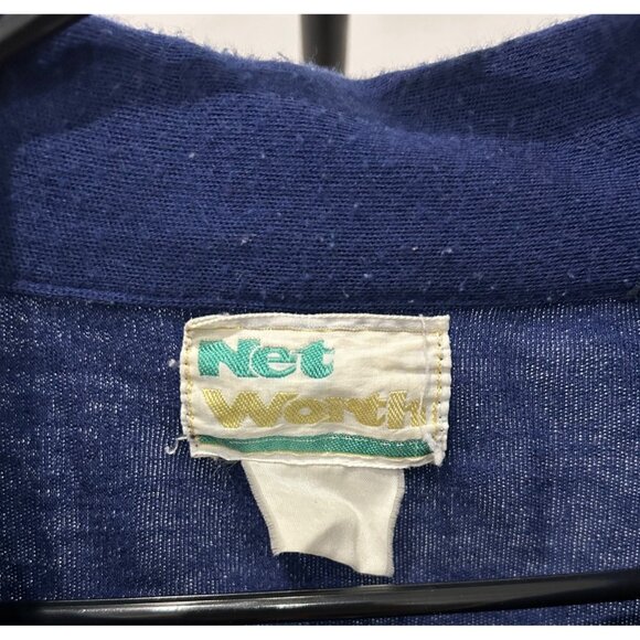 Vintage 80s Net Worth Blue Zip Up Jacket Striped Accents - Picture 5 of 8